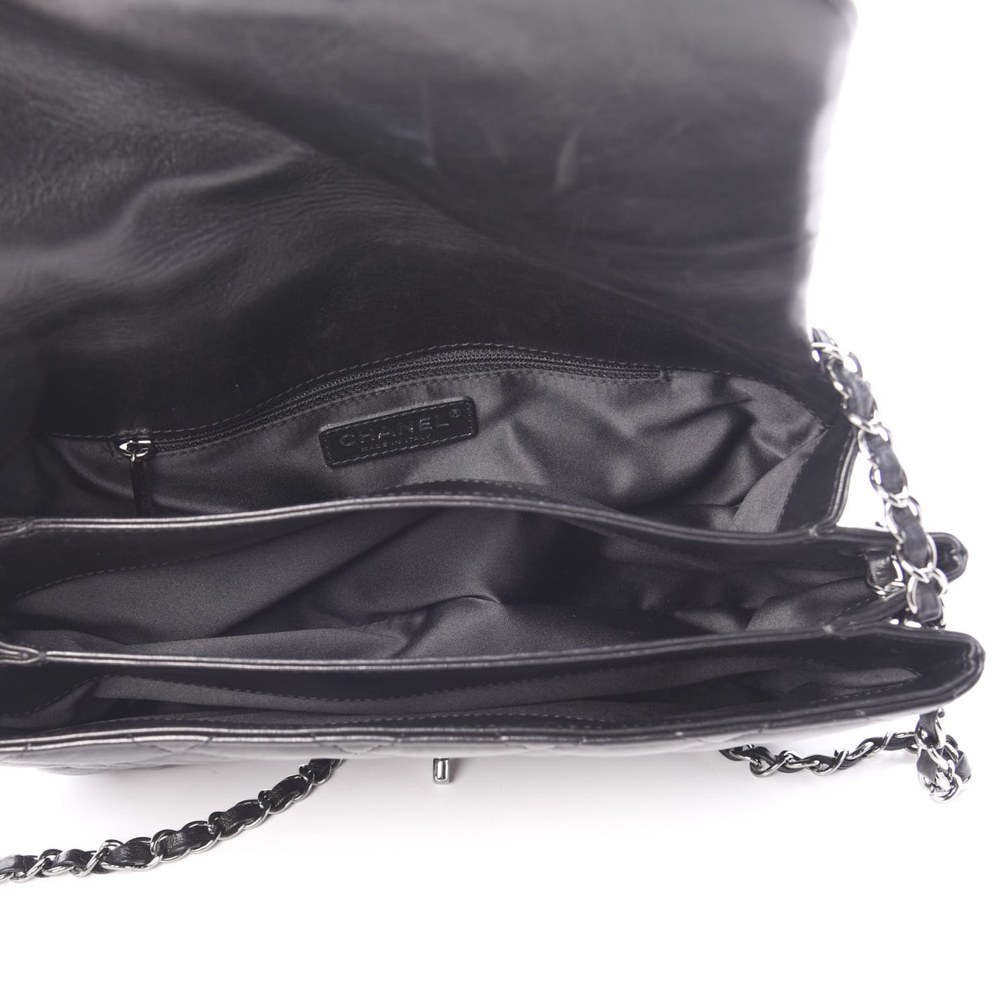 Lambskin Quilted 3 Accordion Flap Bag Black