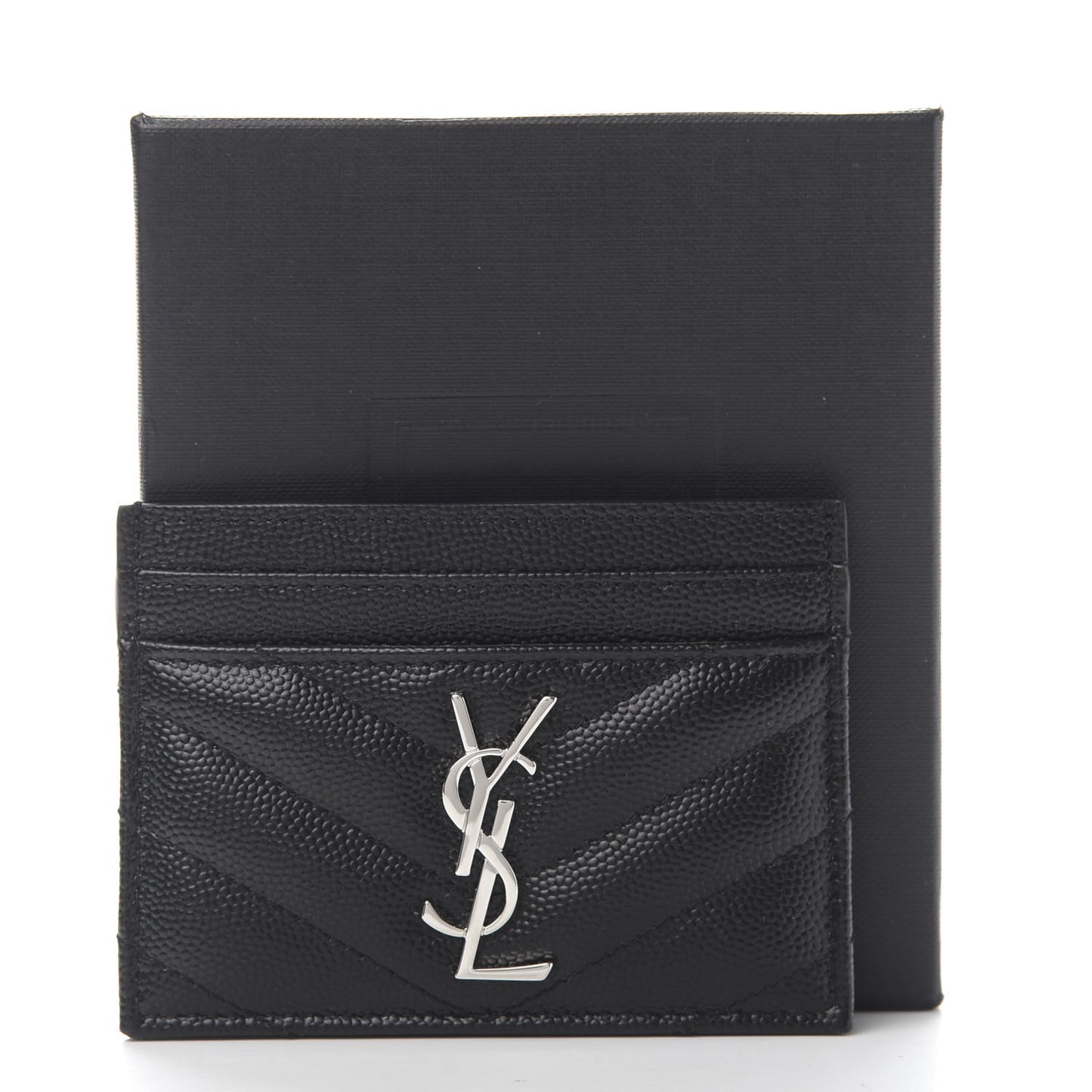 Grain De Poudre Matelasse Chevron Monogram Credit Card Case Black
