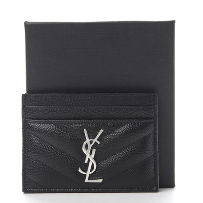 Saint Laurent Grain De Poudre Matelasse Chevron Monogram Credit Card Case Black 9 of 9
