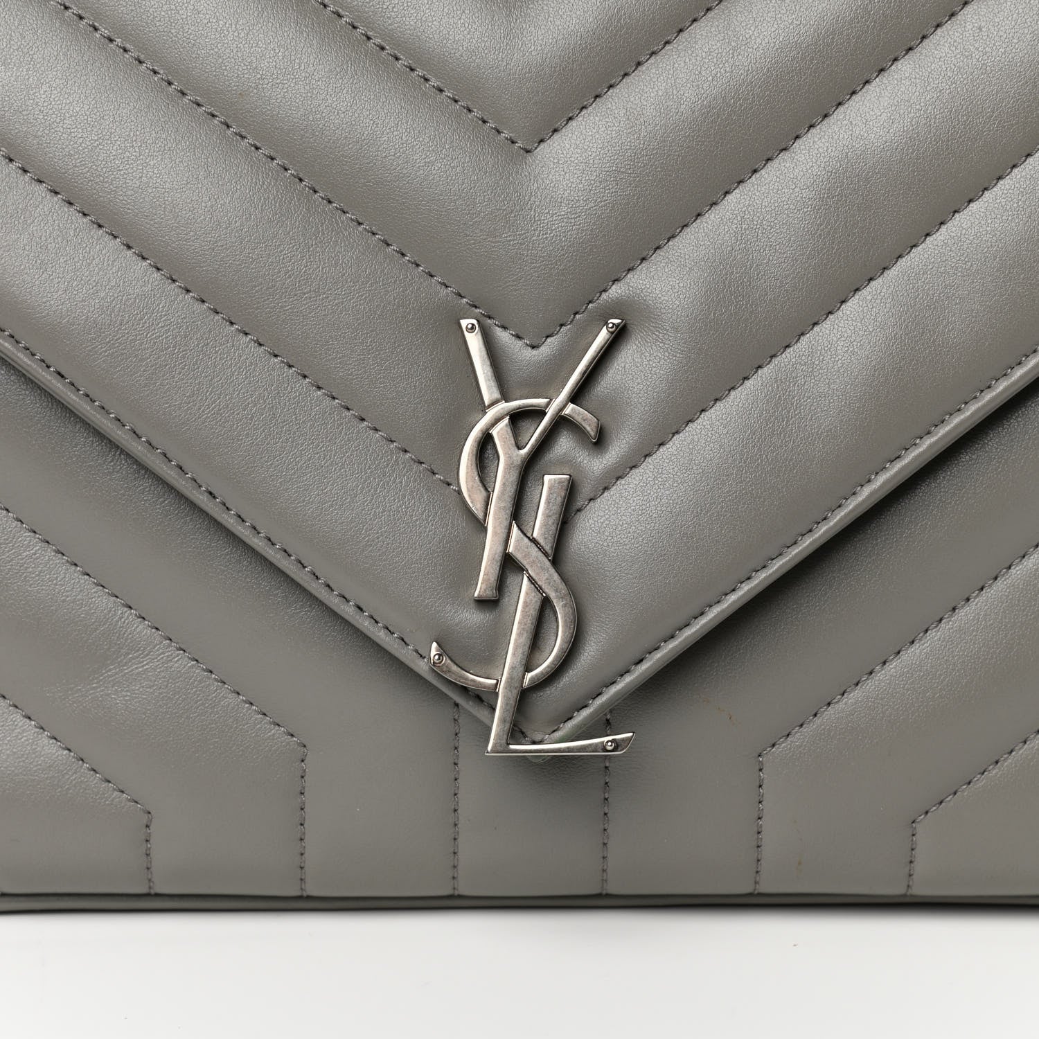 Saint Laurent Calfskin Y Quilted Monogram Loulou Shoulder Bag Pearl Grey 7 of 12