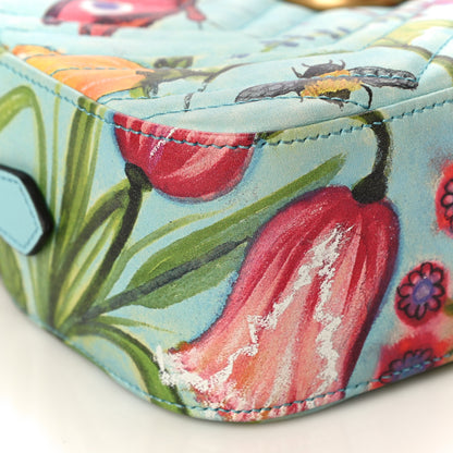 Gucci X UNSKILLED WORKER Calfskin Matelasse Flora Painted Small GG Marmont Chain Shoulder Bag Cloudy Blue Multicolor 10 of 14
