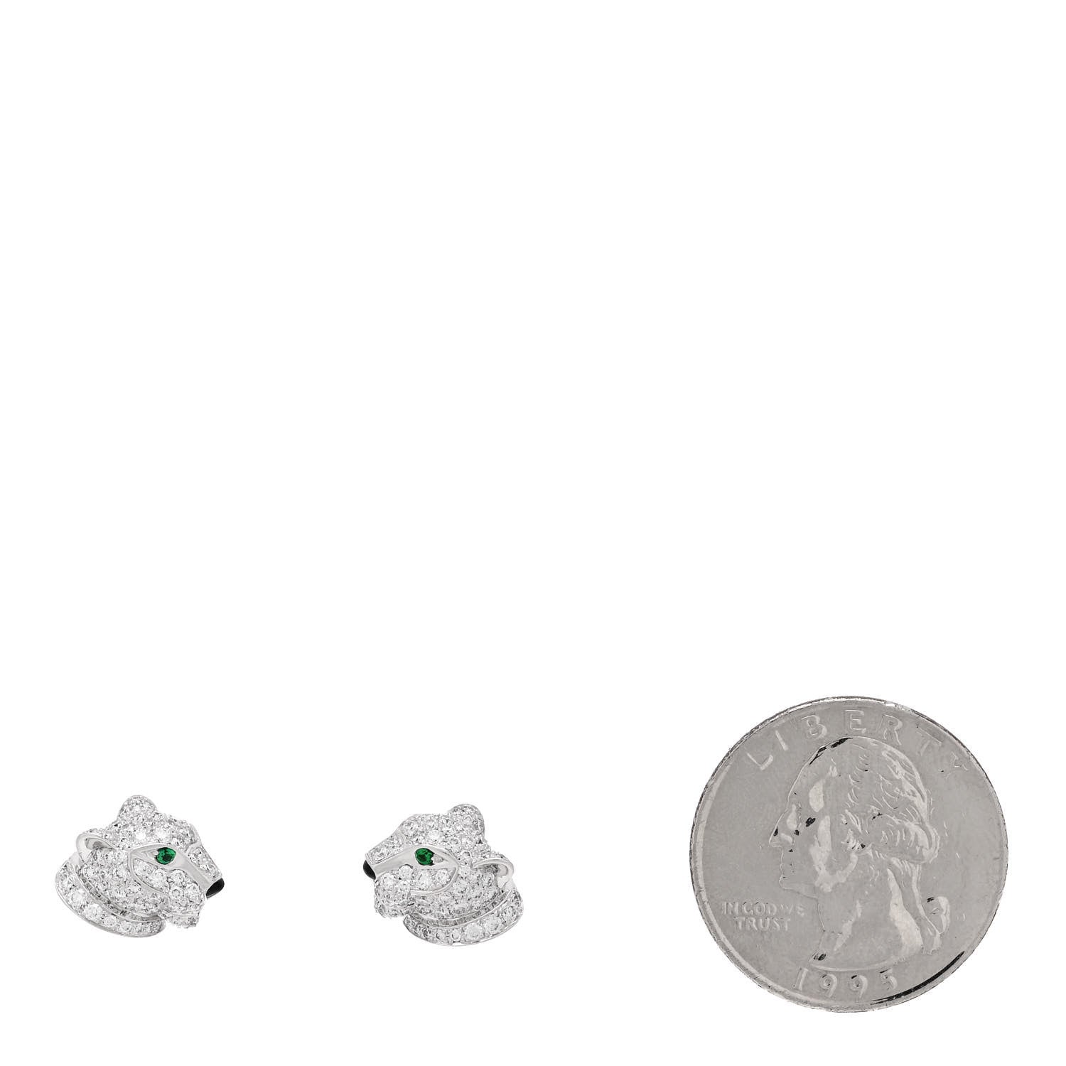 Cartier 18K White Gold Diamond Onyx Emerald Panthere Earrings 2 of 4