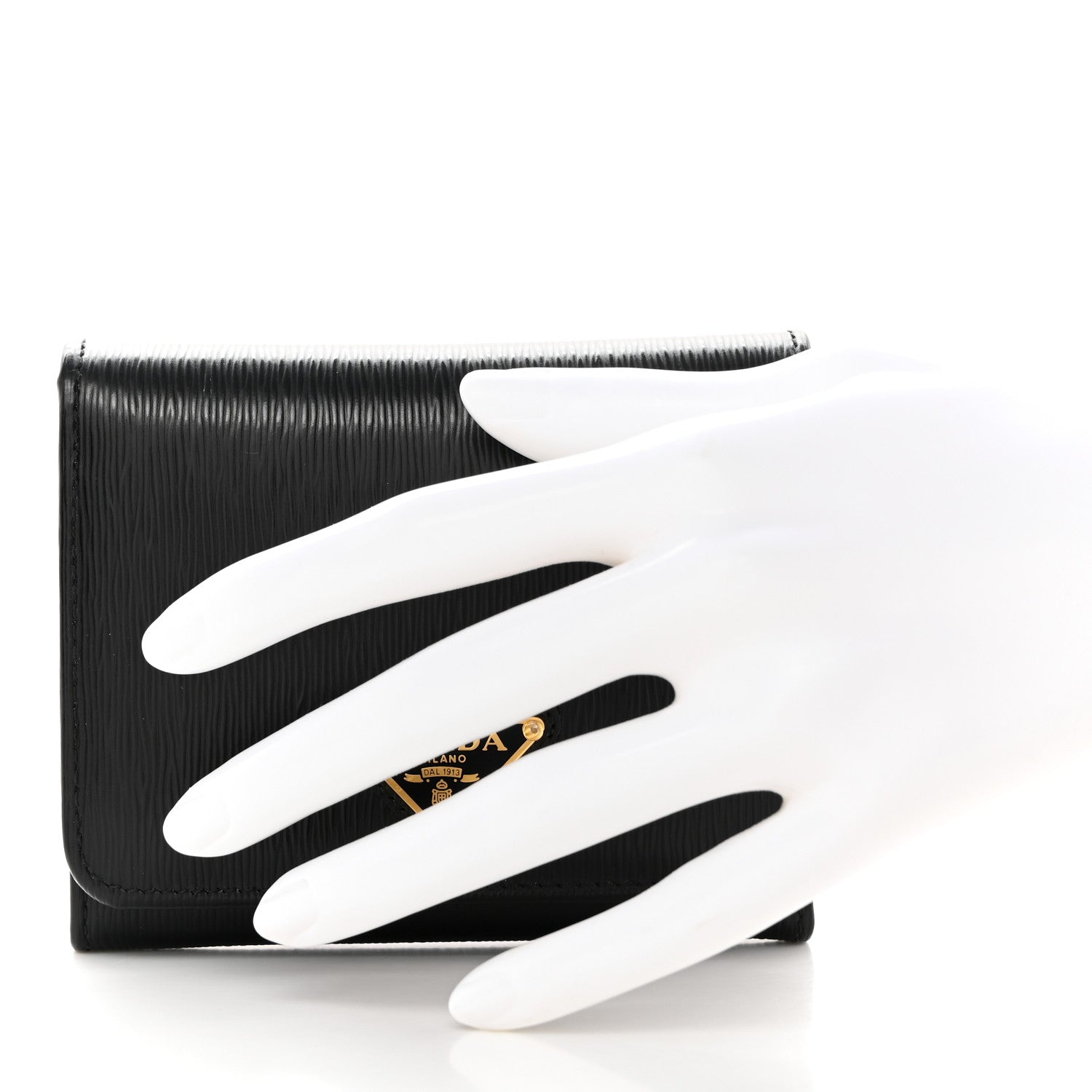 Prada Vitello Move Tri-Fold Compact Wallet Black 2 of 10