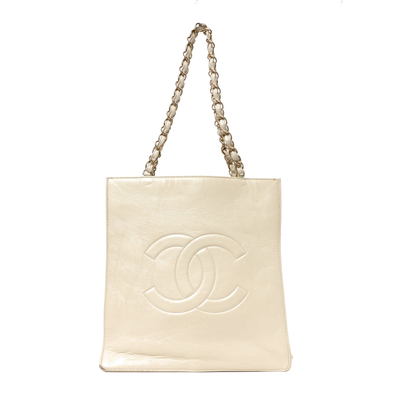 Chanel Shiny Aged Calfskin North South Shopping Bag White 1 of 11