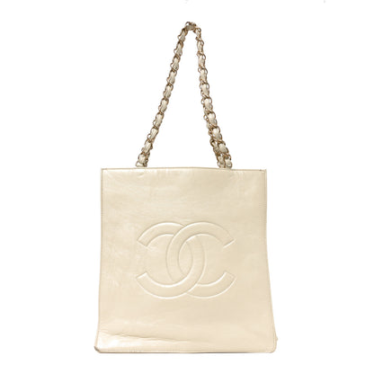 Chanel Shiny Aged Calfskin North South Shopping Bag White 1 of 11