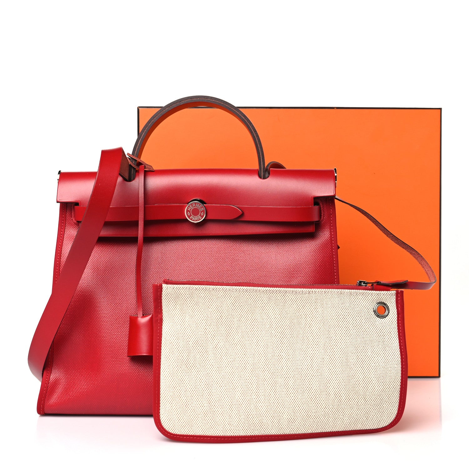 Hermes Toile H Berline Vache Hunter Herbag Zip PM 31 Rouge Piment Ecru 11 of 11