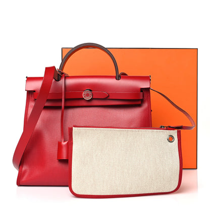 Hermes Toile H Berline Vache Hunter Herbag Zip PM 31 Rouge Piment Ecru 11 of 11
