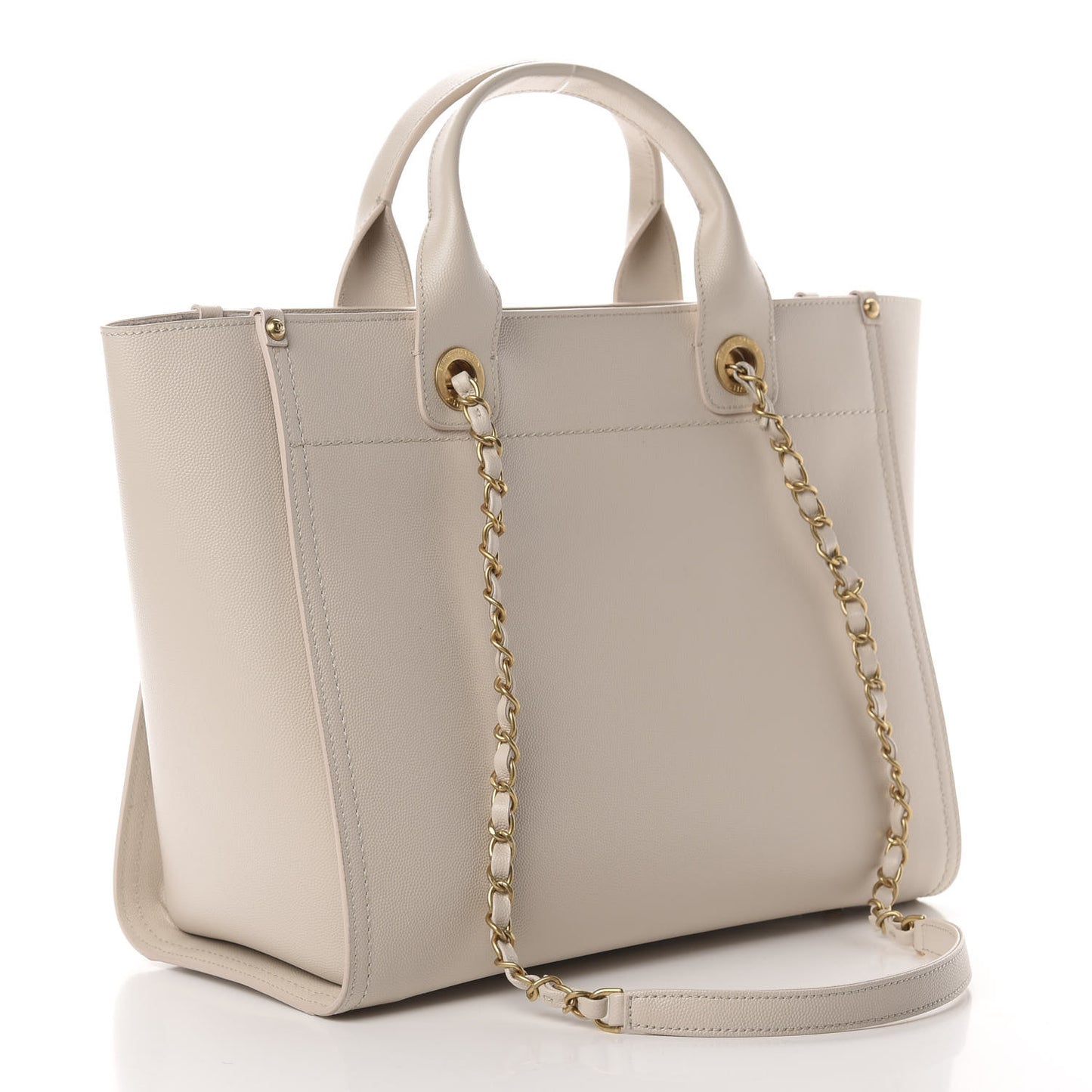 Caviar Small Studded Deauville Tote Ivory