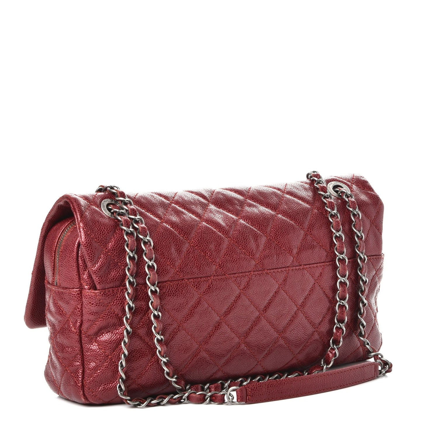 Iridescent Caviar Quilted Large Chic Flap Red