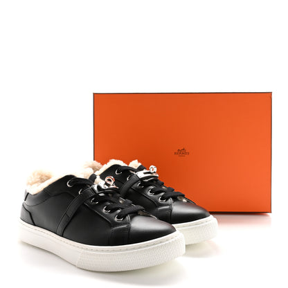 Hermes Calfskin Shearling Day Sneakers 36 Black Ecru 10 of 10