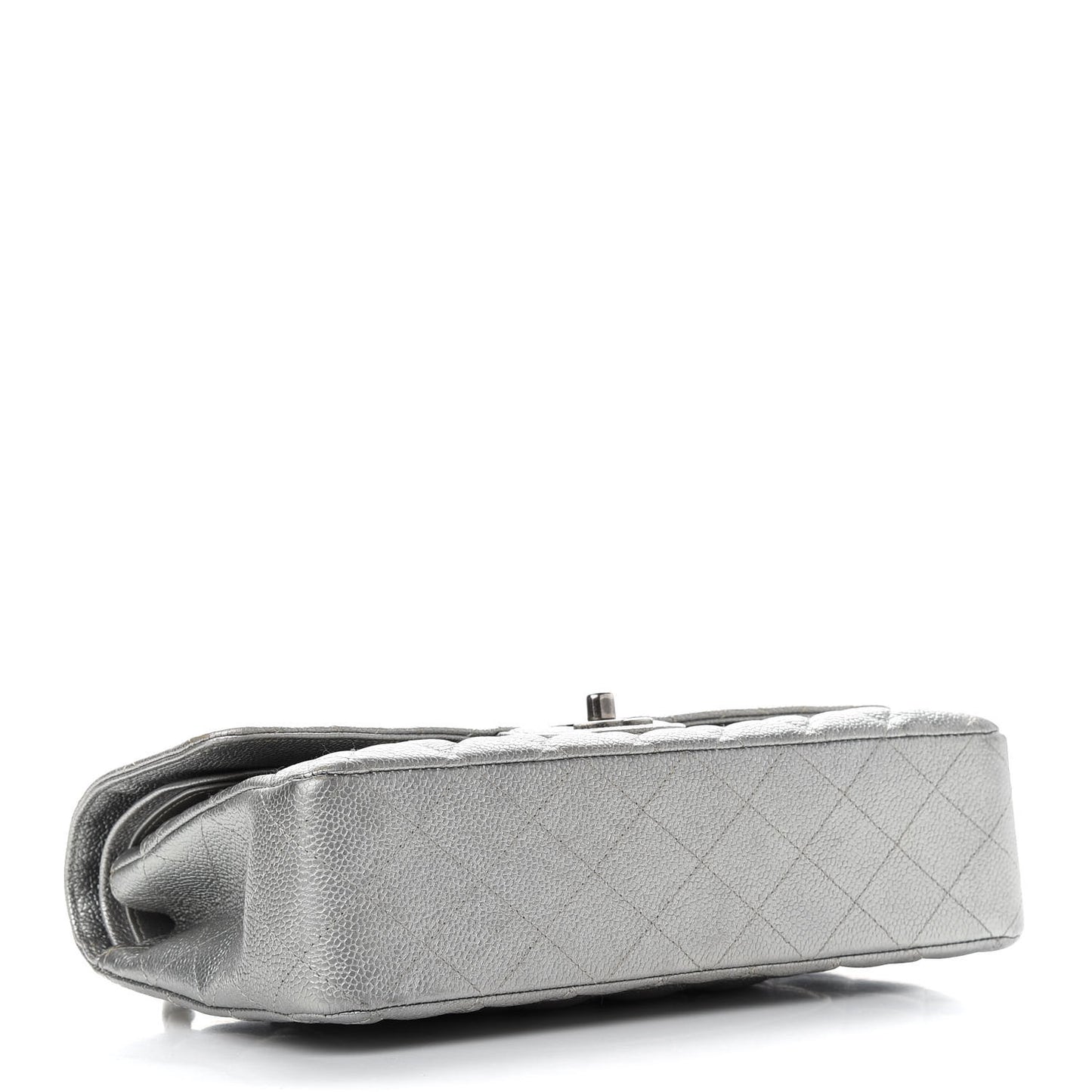 Metallic Caviar Quilted Medium Double Flap Silver