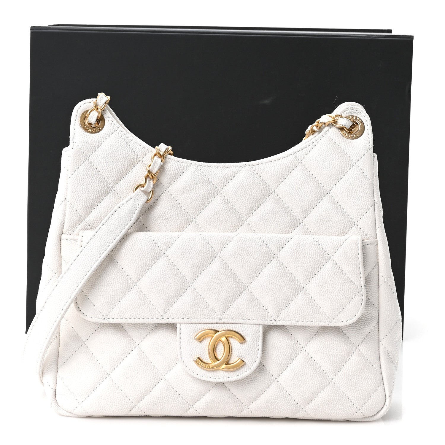 Chanel Caviar Quilted Wavy CC Hobo White 11 of 11