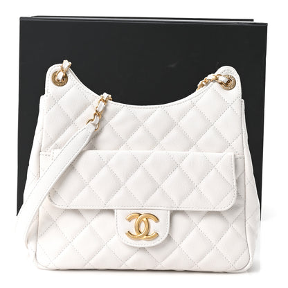 Chanel Caviar Quilted Wavy CC Hobo White 11 of 11