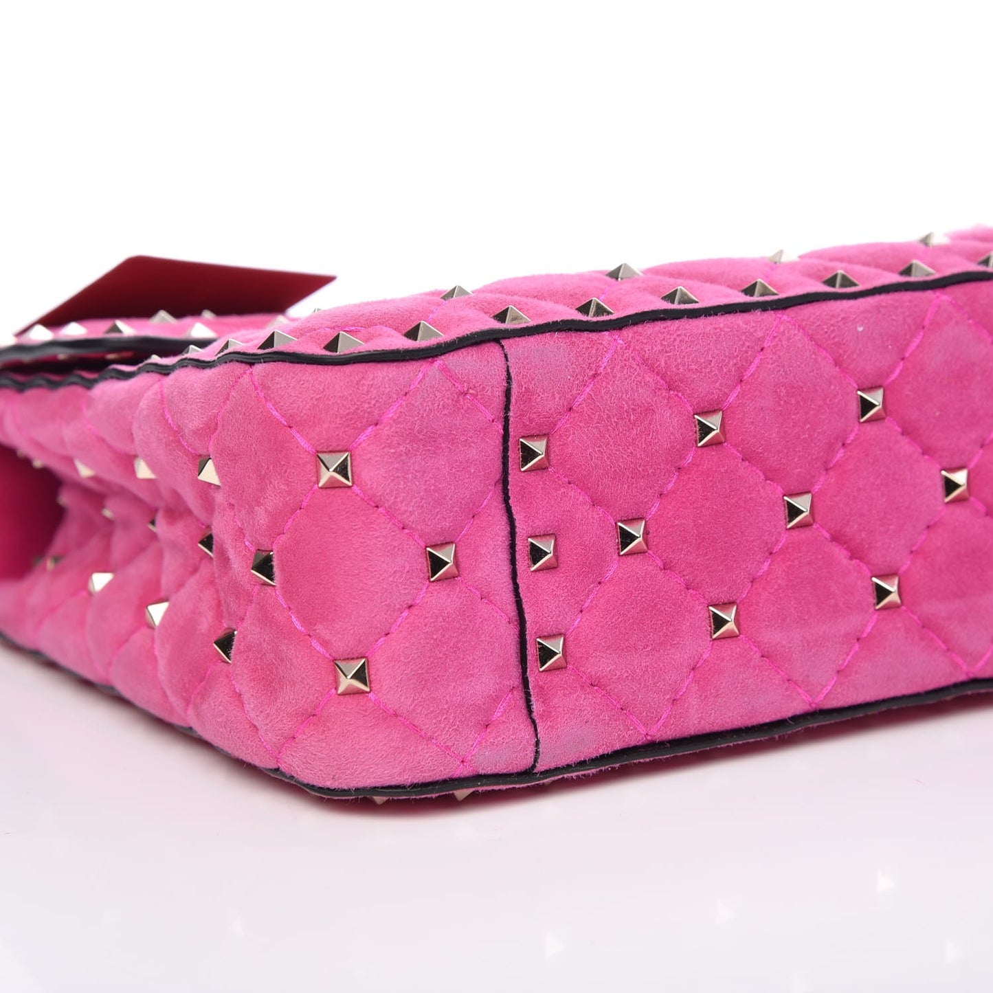Suede Medium Rockstud Spike Shoulder Bag Bright Fuxia