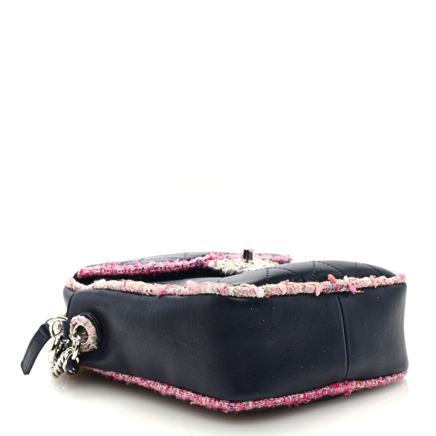 Lambskin Tweed Trim Vertical Camera Case Navy