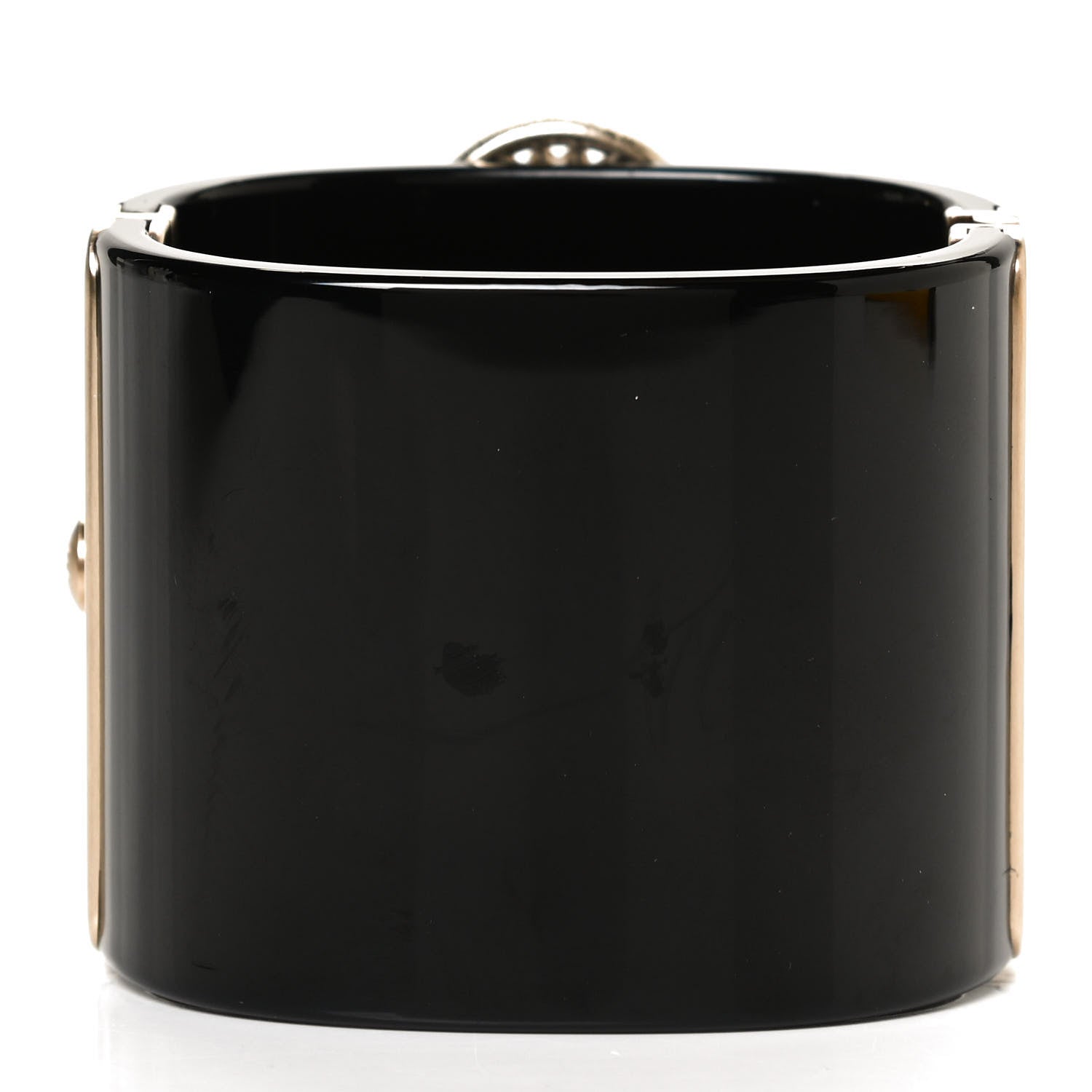 Chanel Resin Baguette Crystal Pearl CC Cuff Black 2 of 6