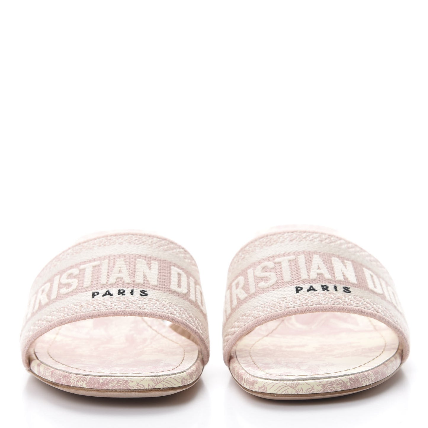 Cotton Toile De Jouy Embroidered Dway 50mm Slide Sandals 36.5 Light Pink