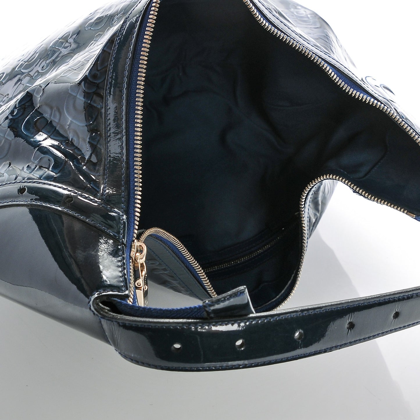 Patent Calfskin Horsebit Embossed Glam Hobo Blue