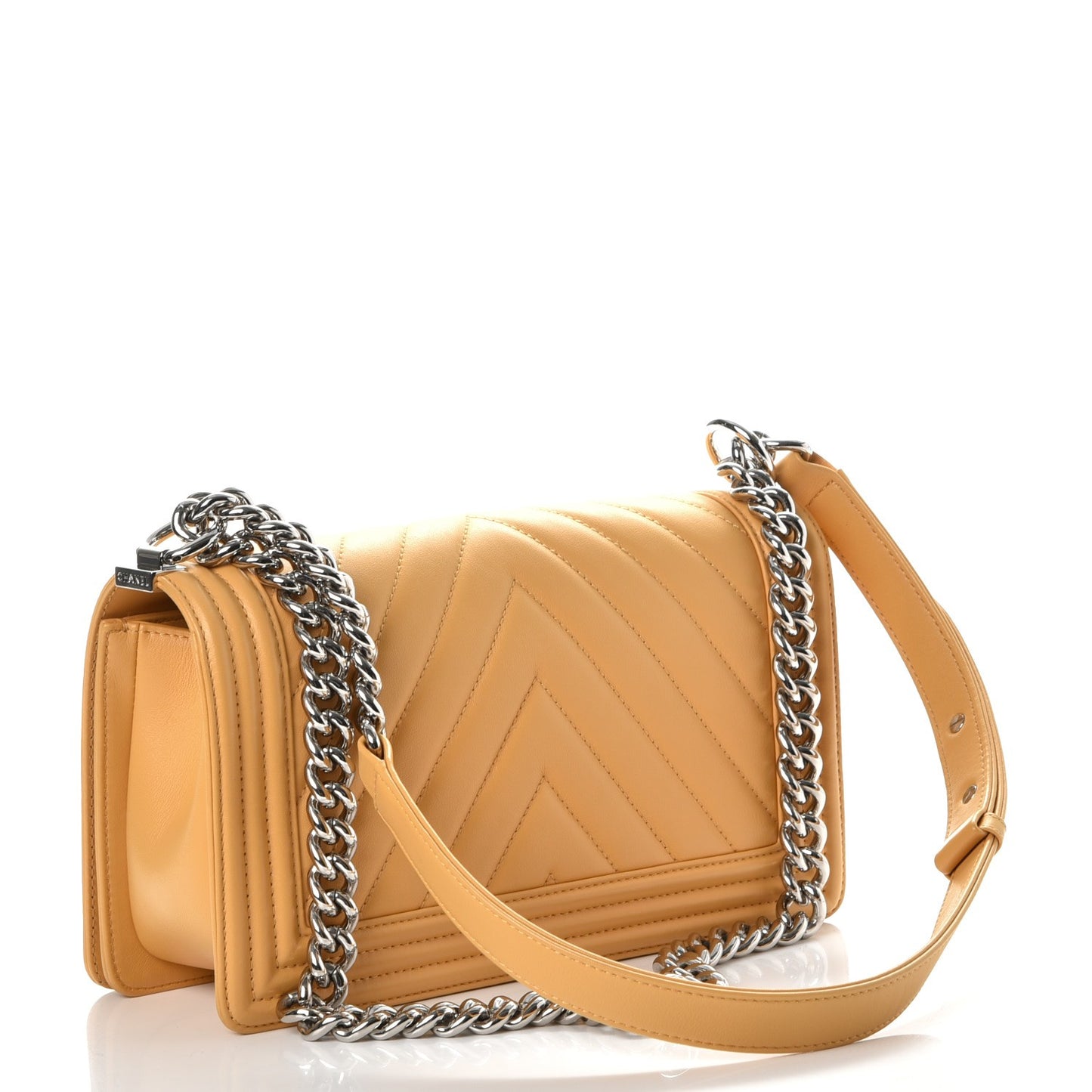 Calfskin Chevron Quilted Medium Boy Flap Yellow