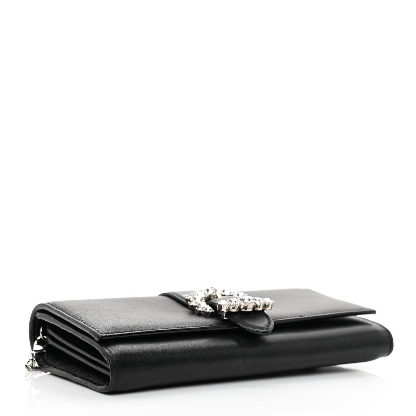 Calfskin Crystal Cheri Wallet on Chain Bag Black