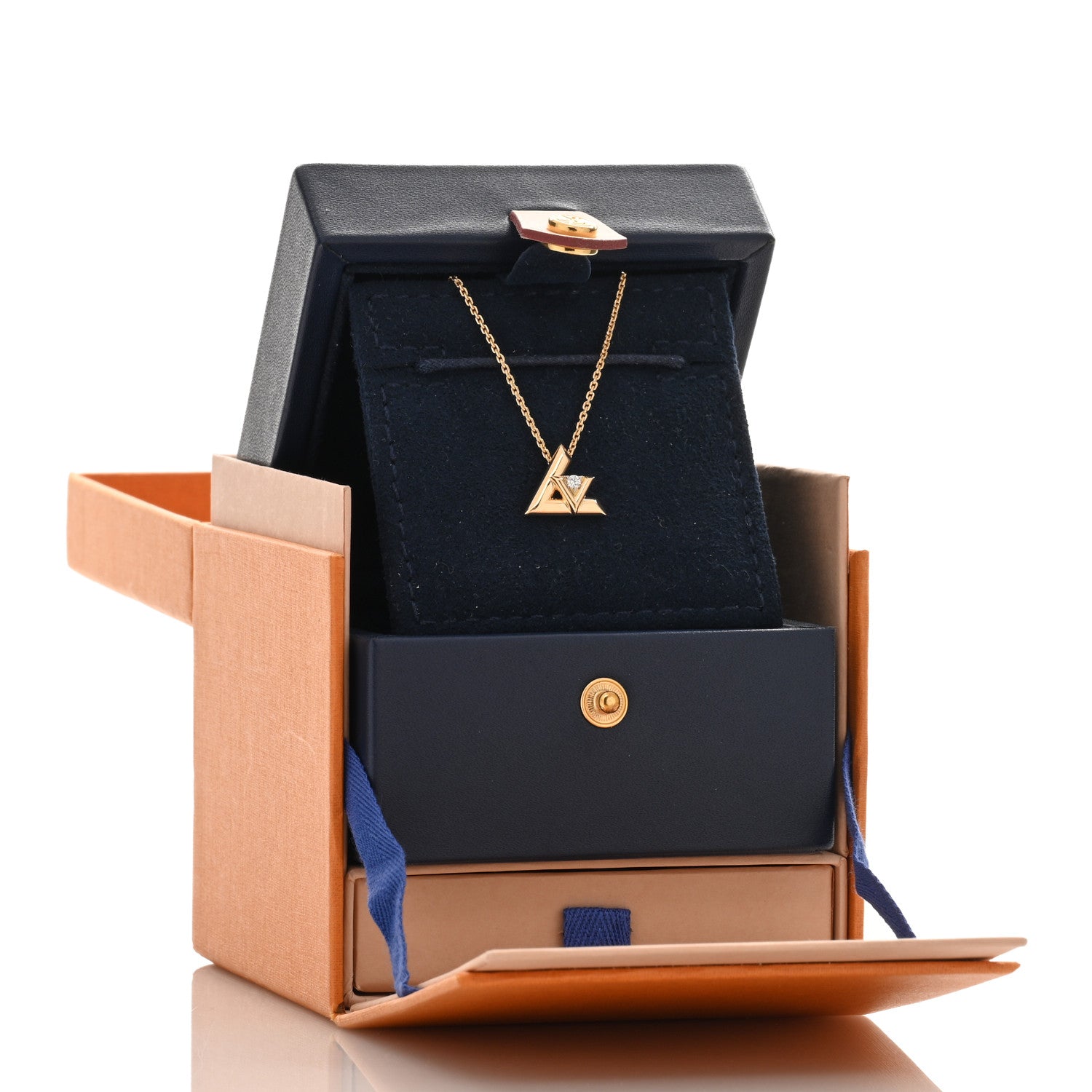 Louis Vuitton 18K Yellow Gold Diamond Small LV Volt One Pendant Necklace 4 of 4