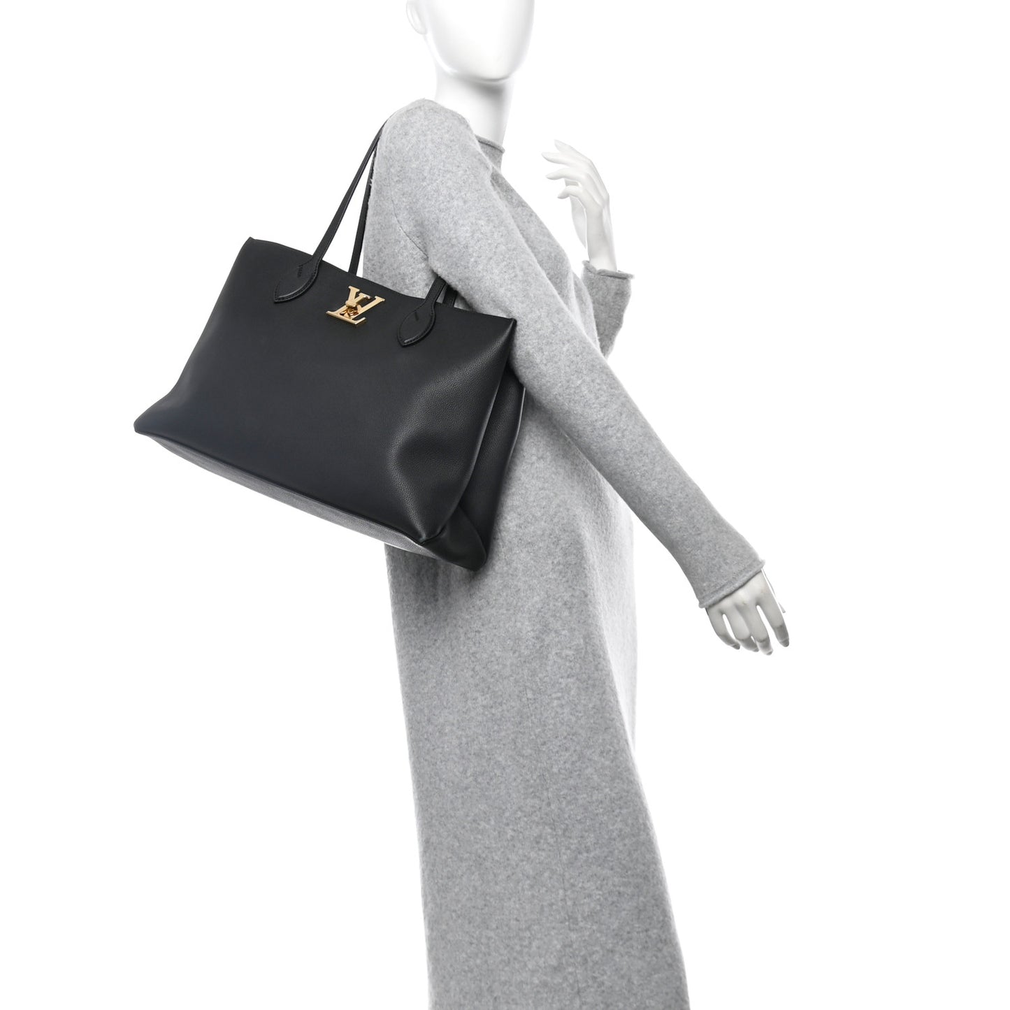 Grained Calfskin Lockme Shopper Black