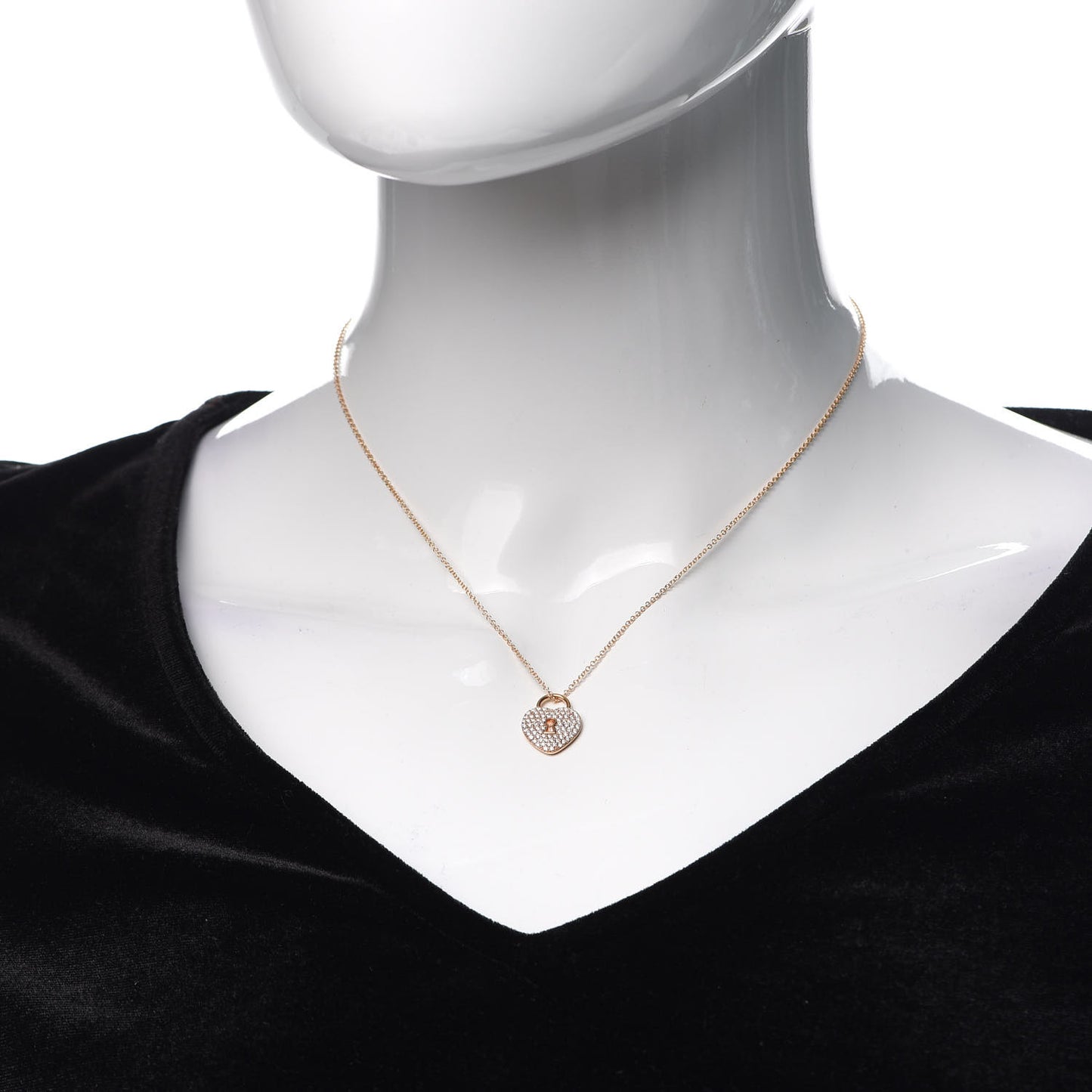 18K Rose Gold Diamond Heart Lock Pendant Necklace