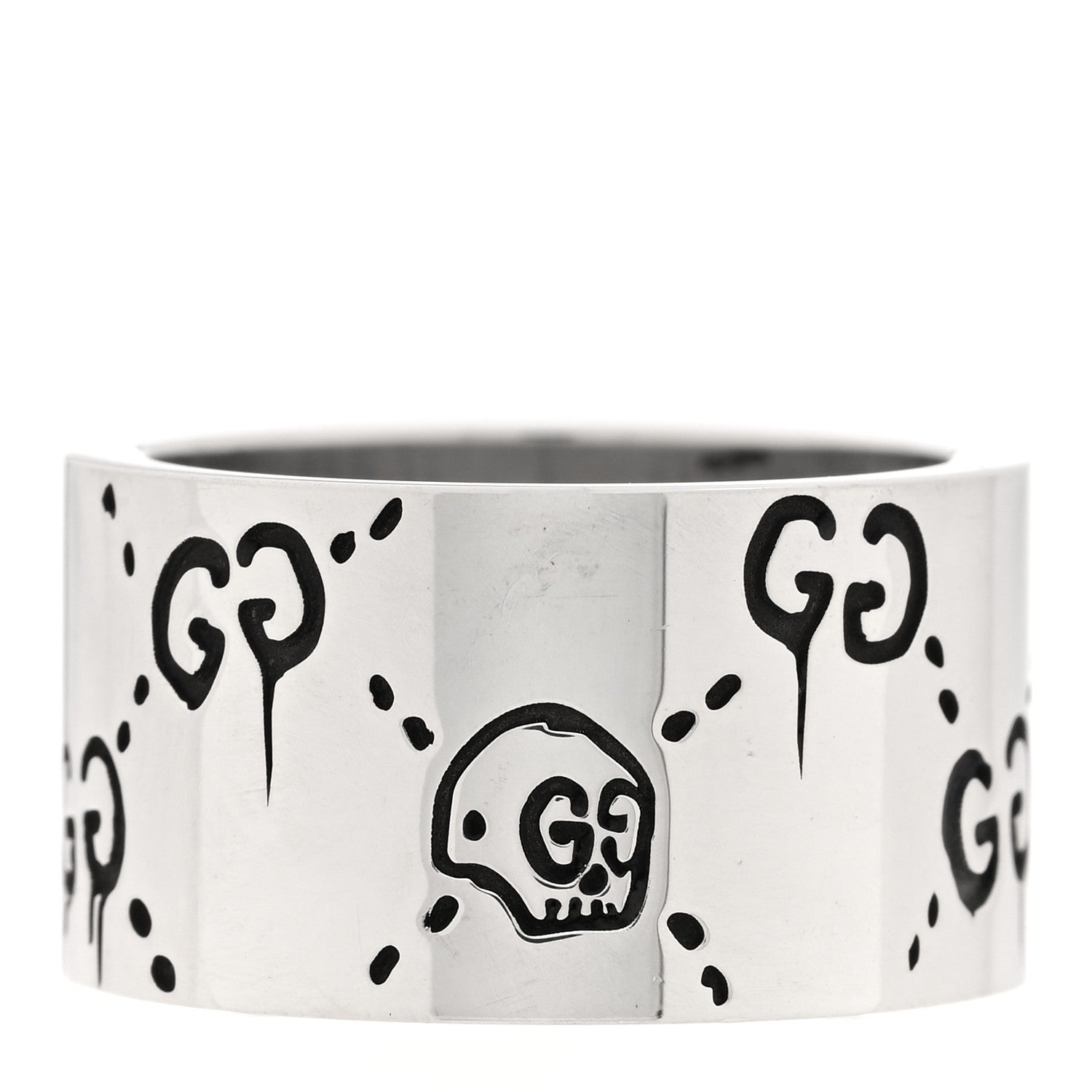 Gucci Sterling Silver GucciGhost Hamlet Skull Band Ring 56 7.5 1 of 4