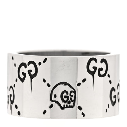 Gucci Sterling Silver GucciGhost Hamlet Skull Band Ring 56 7.5 1 of 4