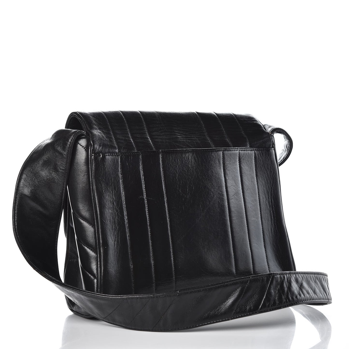 Lambskin Vertical Quilted CC Flap Shoulder Bag Black