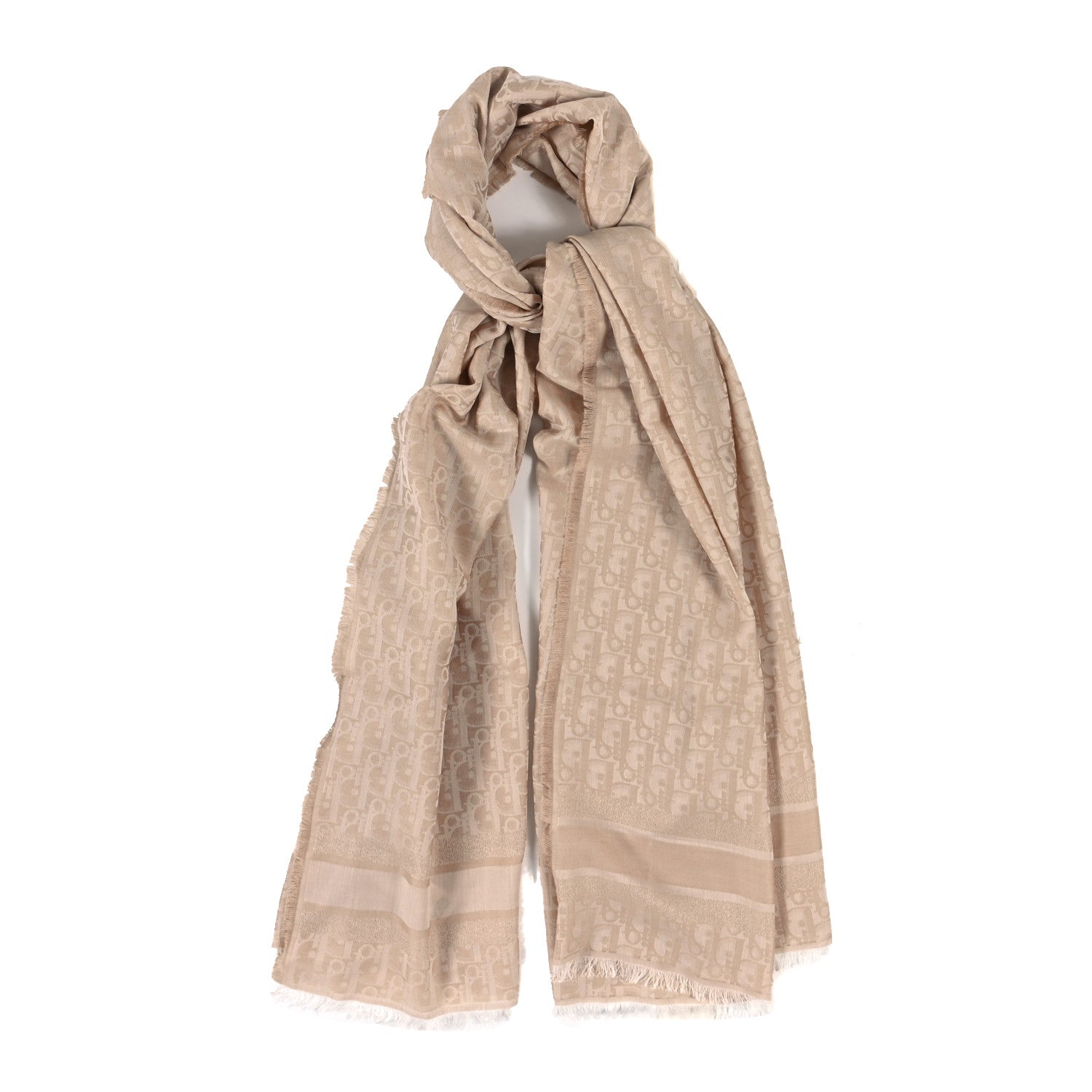 Christian Dior Cashmere Oblique Fringed Scarf Biege 1 of 3