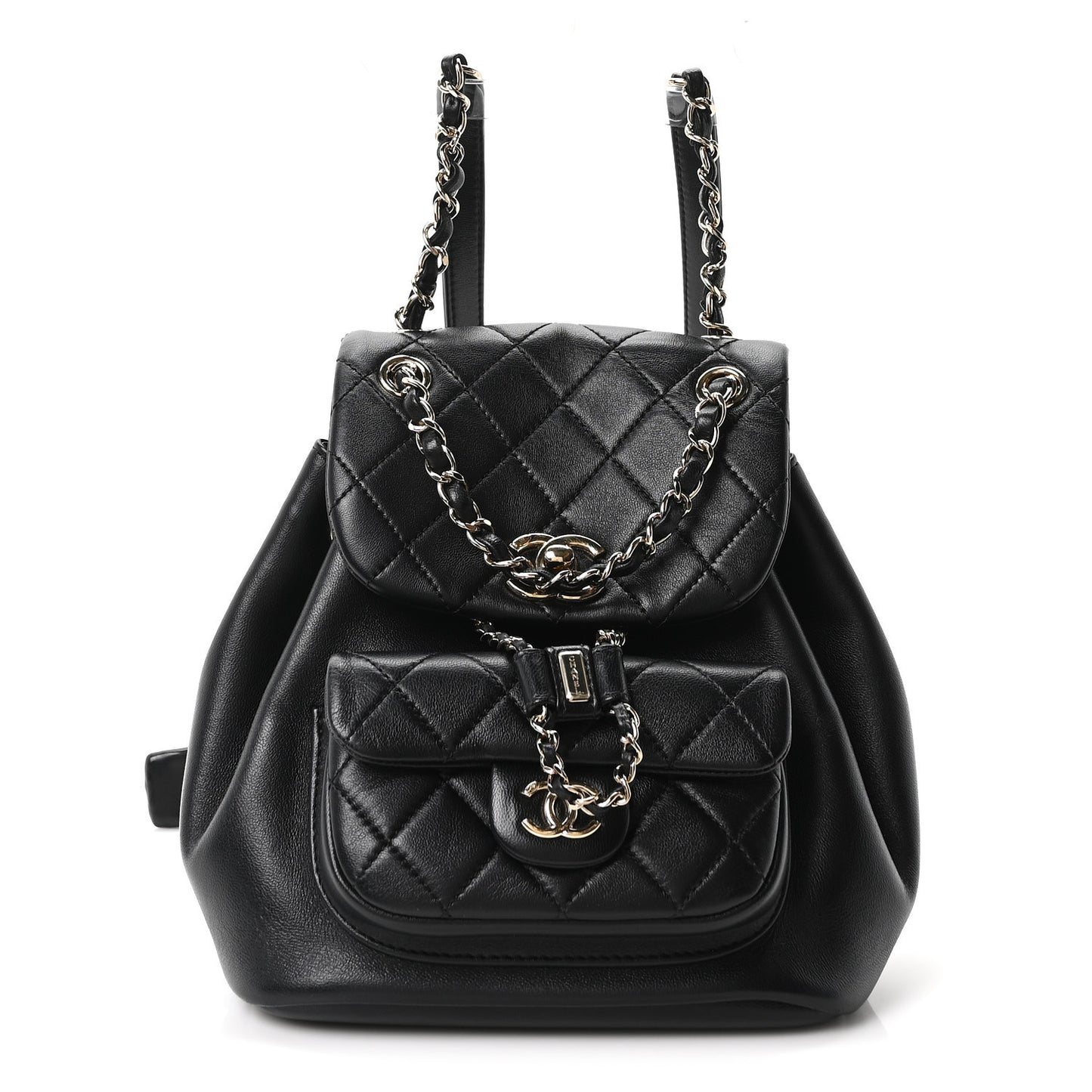 Lambskin Quilted Small Duma Drawstring Backpack Black