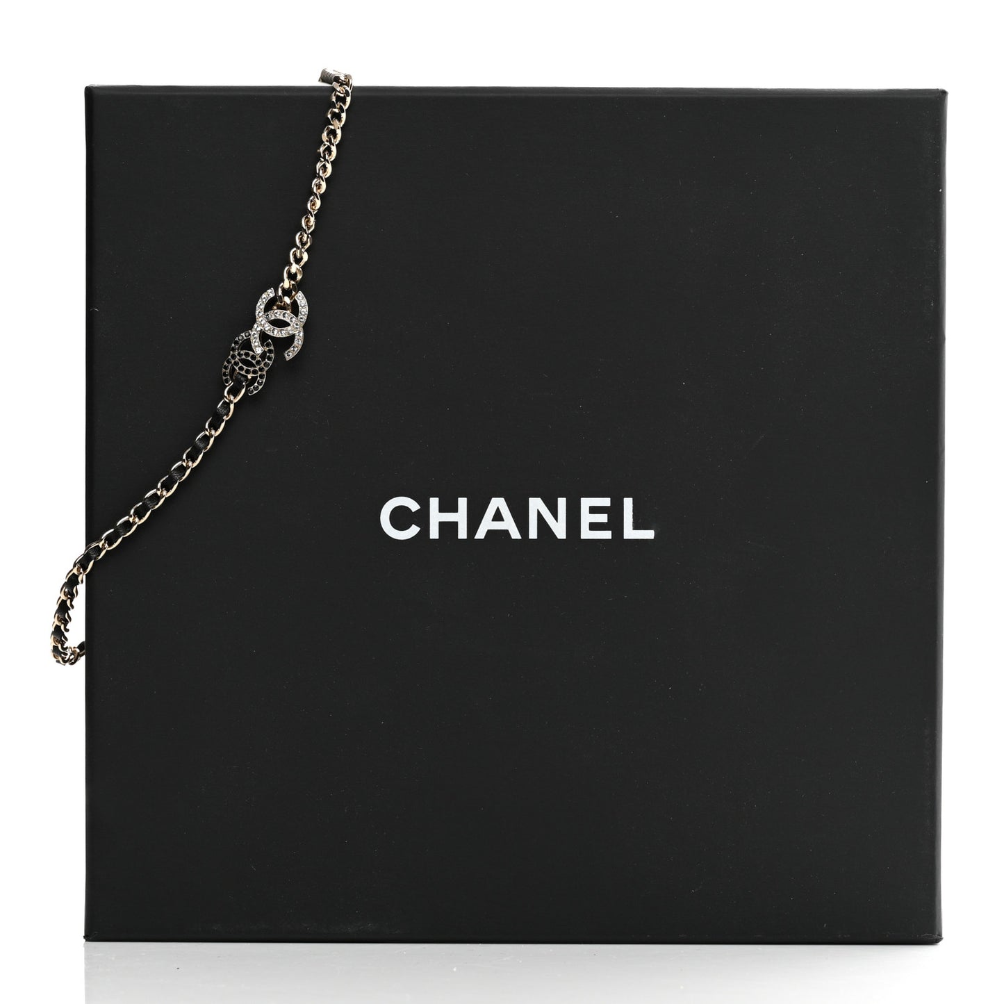 Metal Calfskin Crystal Double CC Short Necklace Black Gold