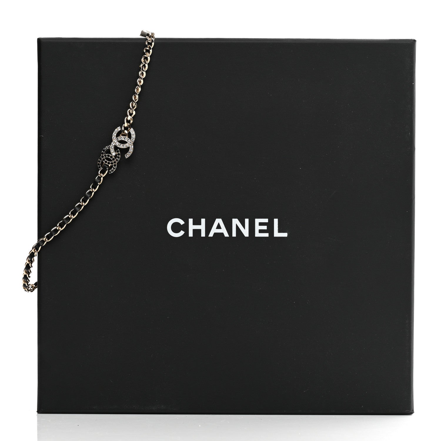 Chanel Metal Calfskin Crystal Double CC Short Necklace Black Gold 6 of 6