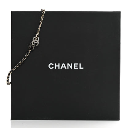Chanel Metal Calfskin Crystal Double CC Short Necklace Black Gold 6 of 6