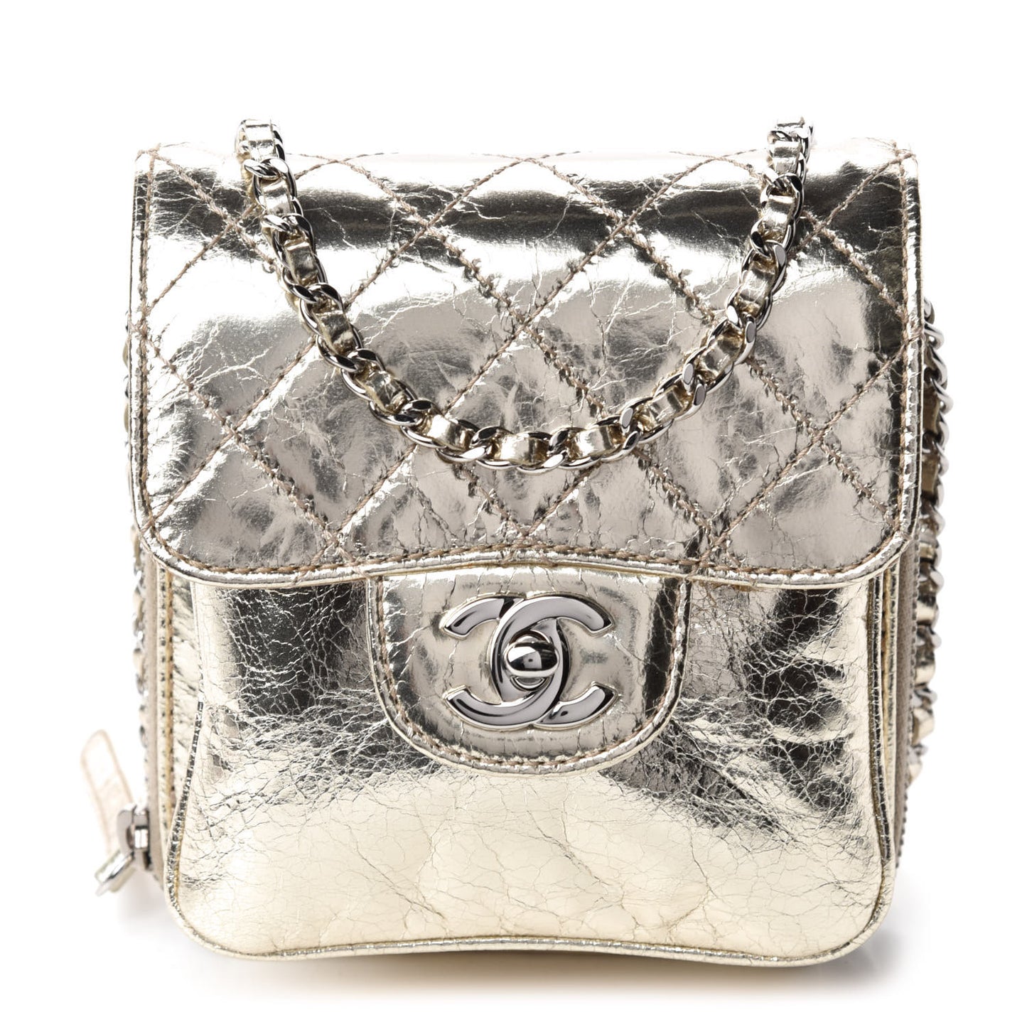 Crackled Aged Calfskin Mini Crossbody Flap Gold