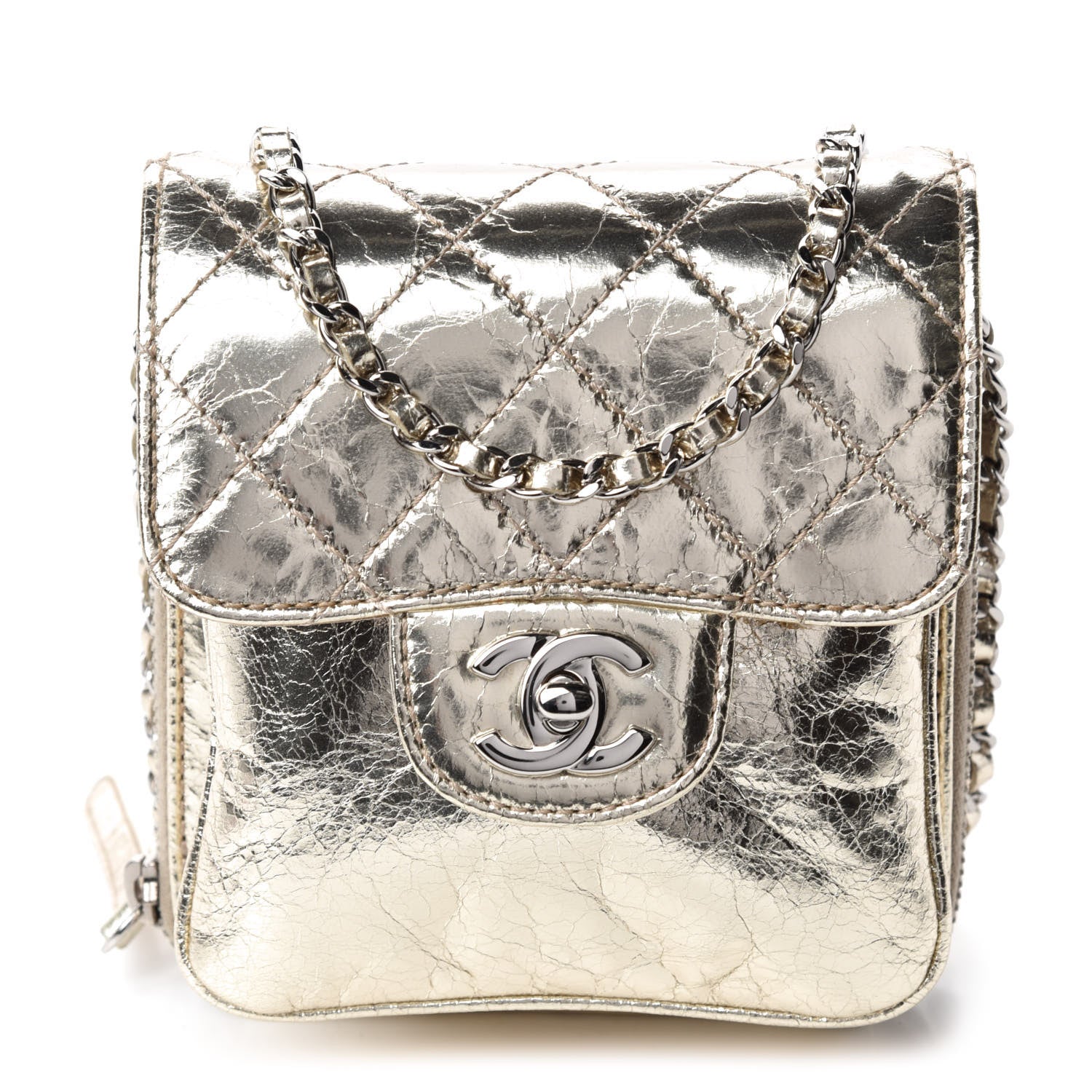 Chanel Crackled Aged Calfskin Mini Crossbody Flap Gold 1 of 10