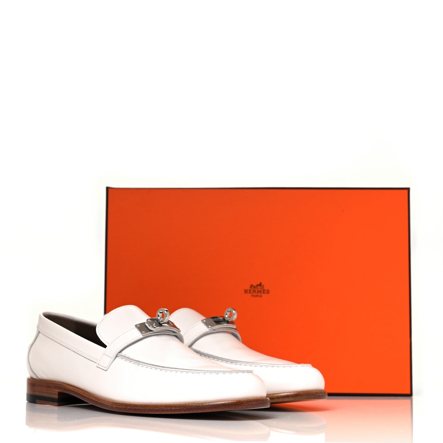 Hermes Calfskin Womens Destin Loafer 37 White 9 of 9