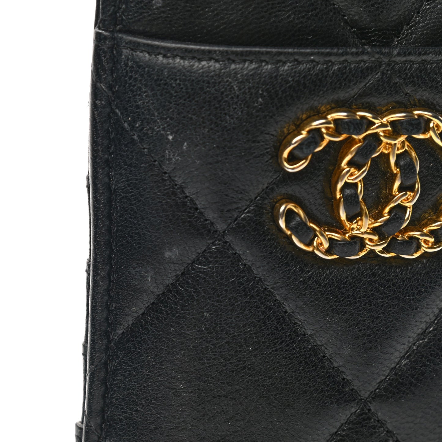 Lambskin Quilted Chanel 19 Phone and Card Holder Black