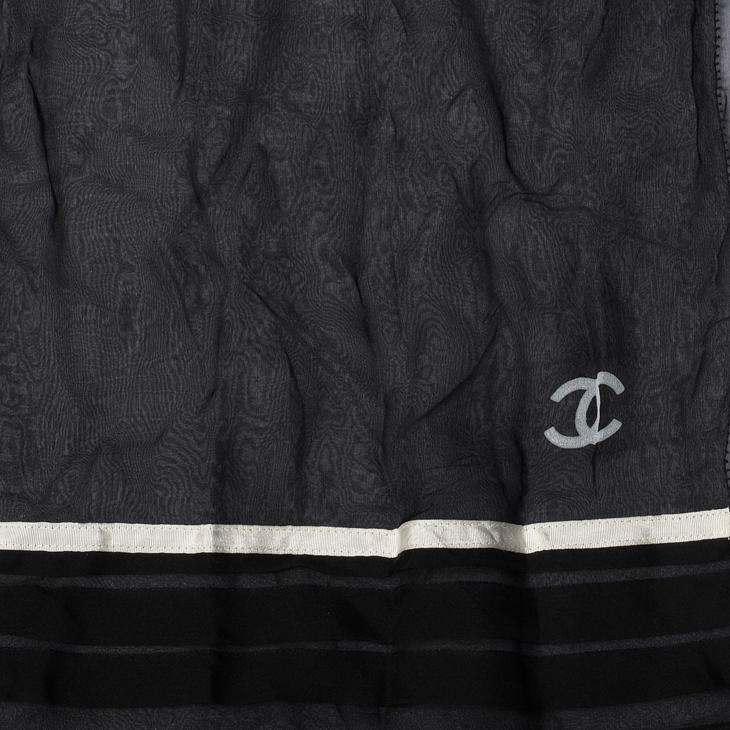 Silk Mousseline CC Logo Stripe Scarf Black White