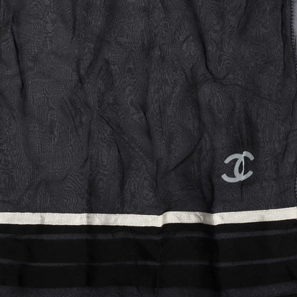 Chanel Silk Mousseline CC Logo Stripe Scarf Black White 1 of 4