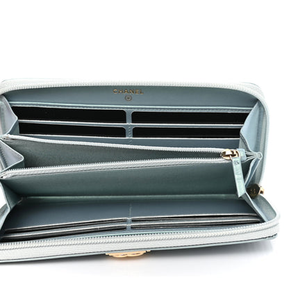 Chanel Metallic Patent Calfskin Quilted Boy L-Gusset Zip Wallet Light Blue 4 of 7