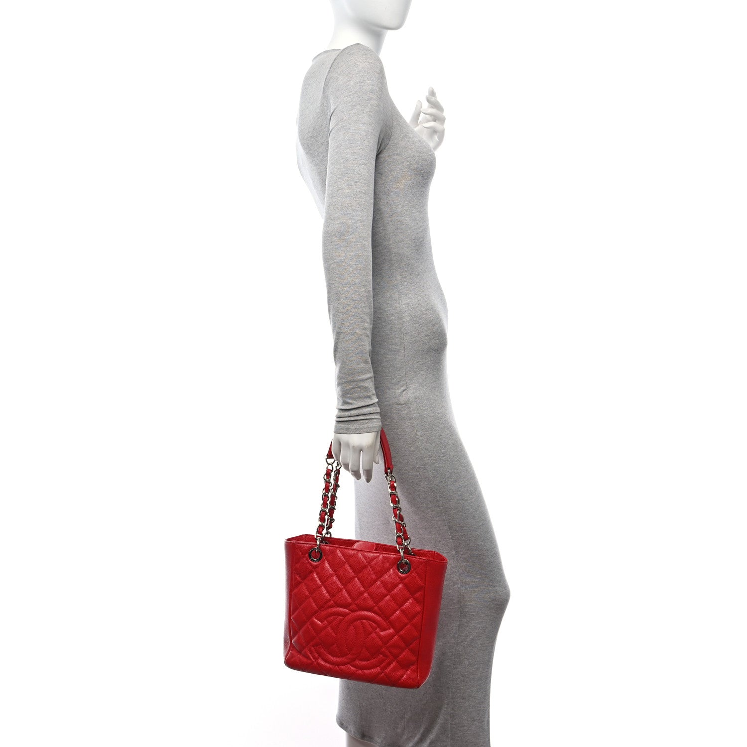 Chanel Caviar Quilted Petit Shopping Tote PST Red 2 of 11