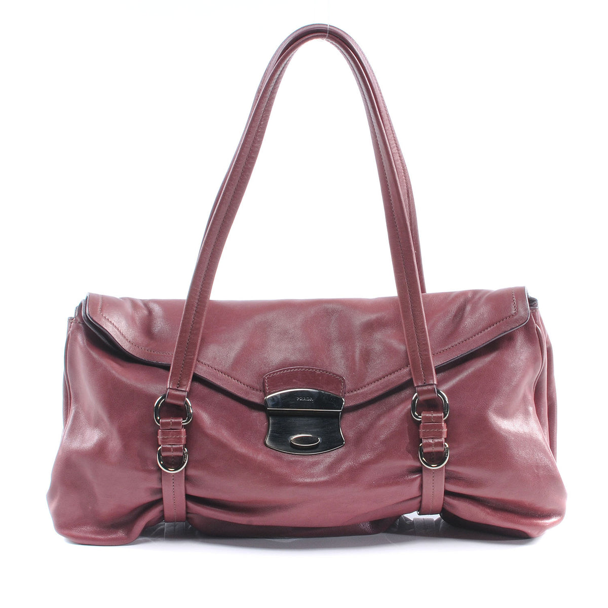Prada Leather Easy Foldover Pushlock Satchel Purple 1 of 8