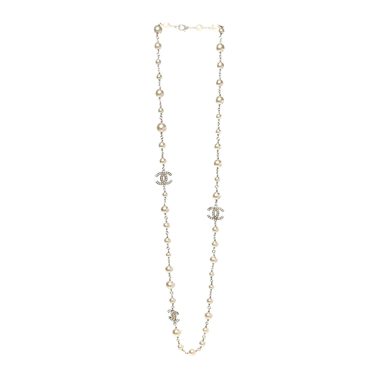 Chanel Crystal Pearl CC Long Necklace Gold 3 of 5