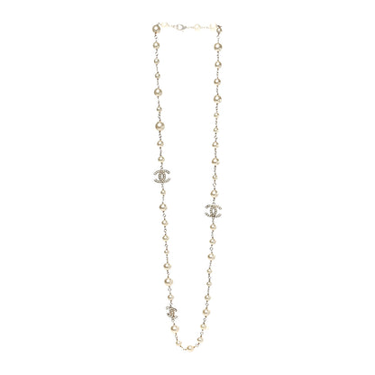 Chanel Crystal Pearl CC Long Necklace Gold 3 of 5