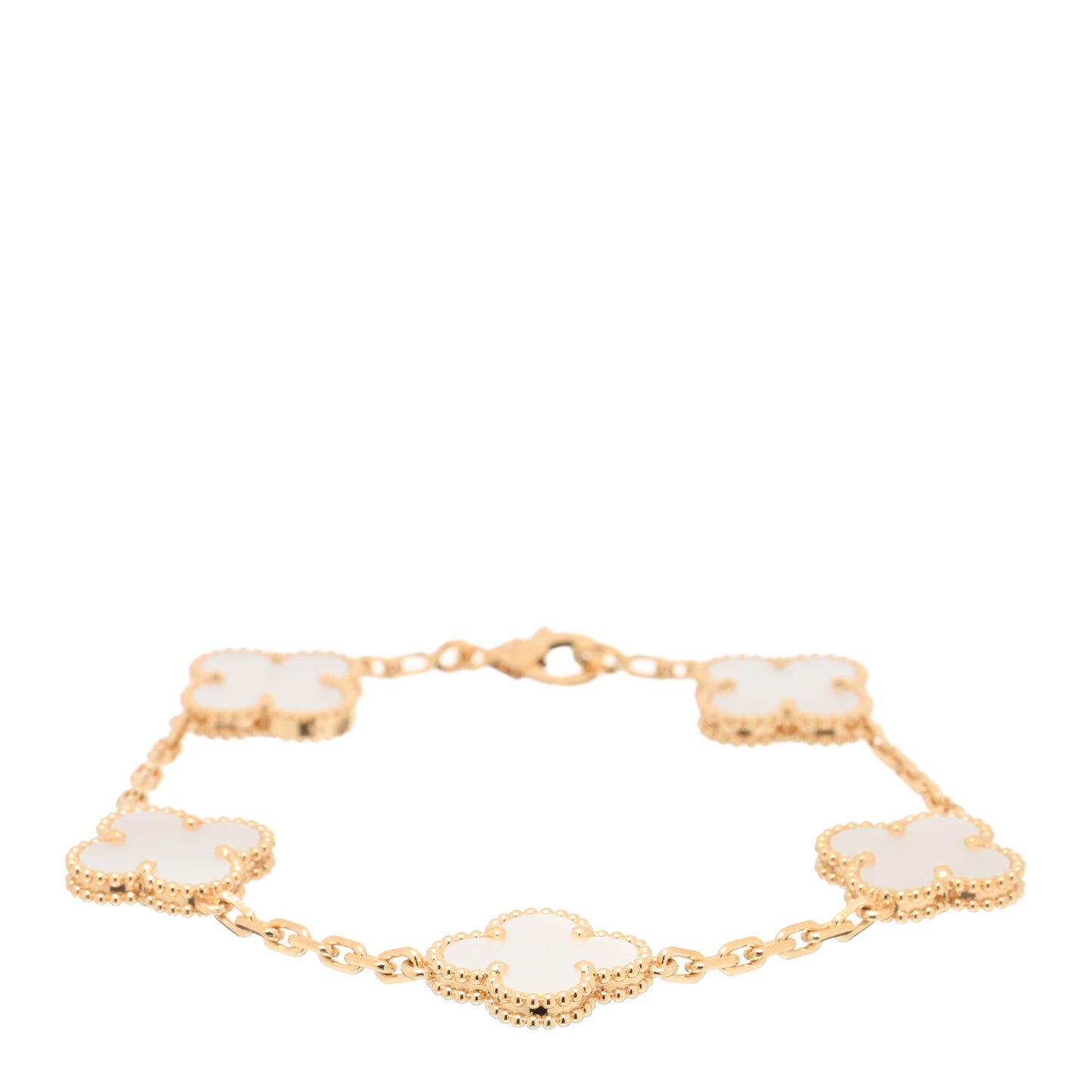18K Yellow Gold Mother of Pearl 5 Motifs Vintage Alhambra Bracelet