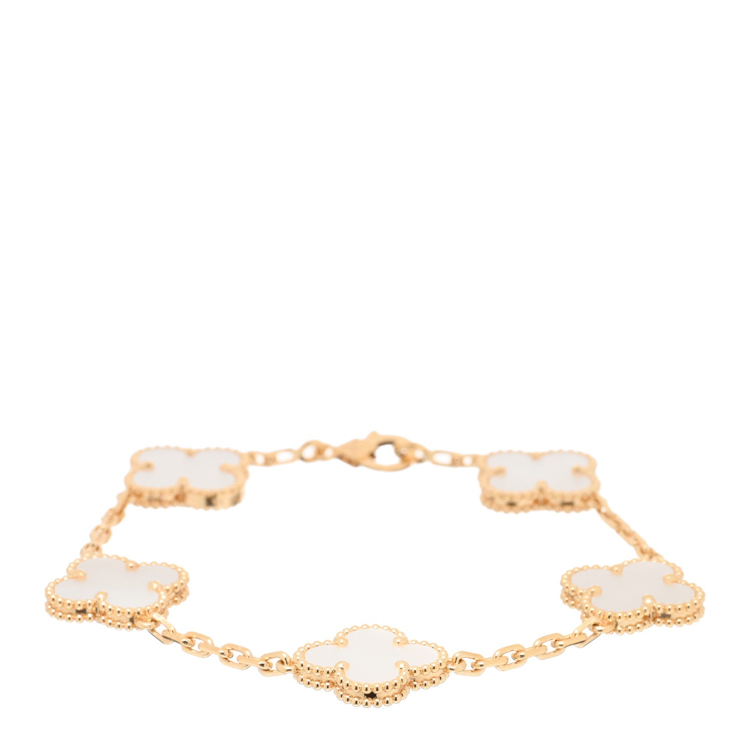 Van Cleef & Arpels 18K Yellow Gold Mother of Pearl 5 Motifs Vintage Alhambra Bracelet 1 of 4