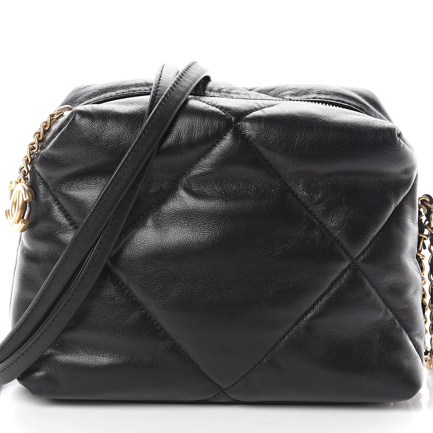 Lambskin Quilted Small Bowling Bag Black