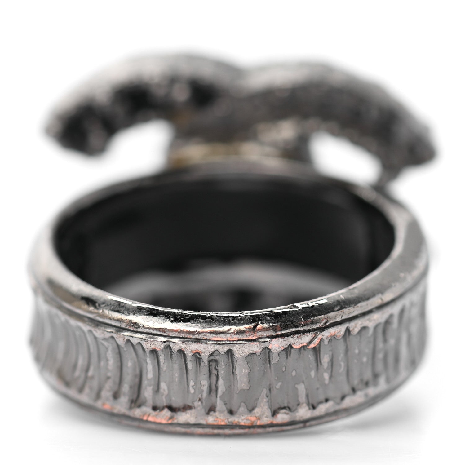 Chanel Ruthenium Crystal CC Ring 50 5.25 Black 3 of 5